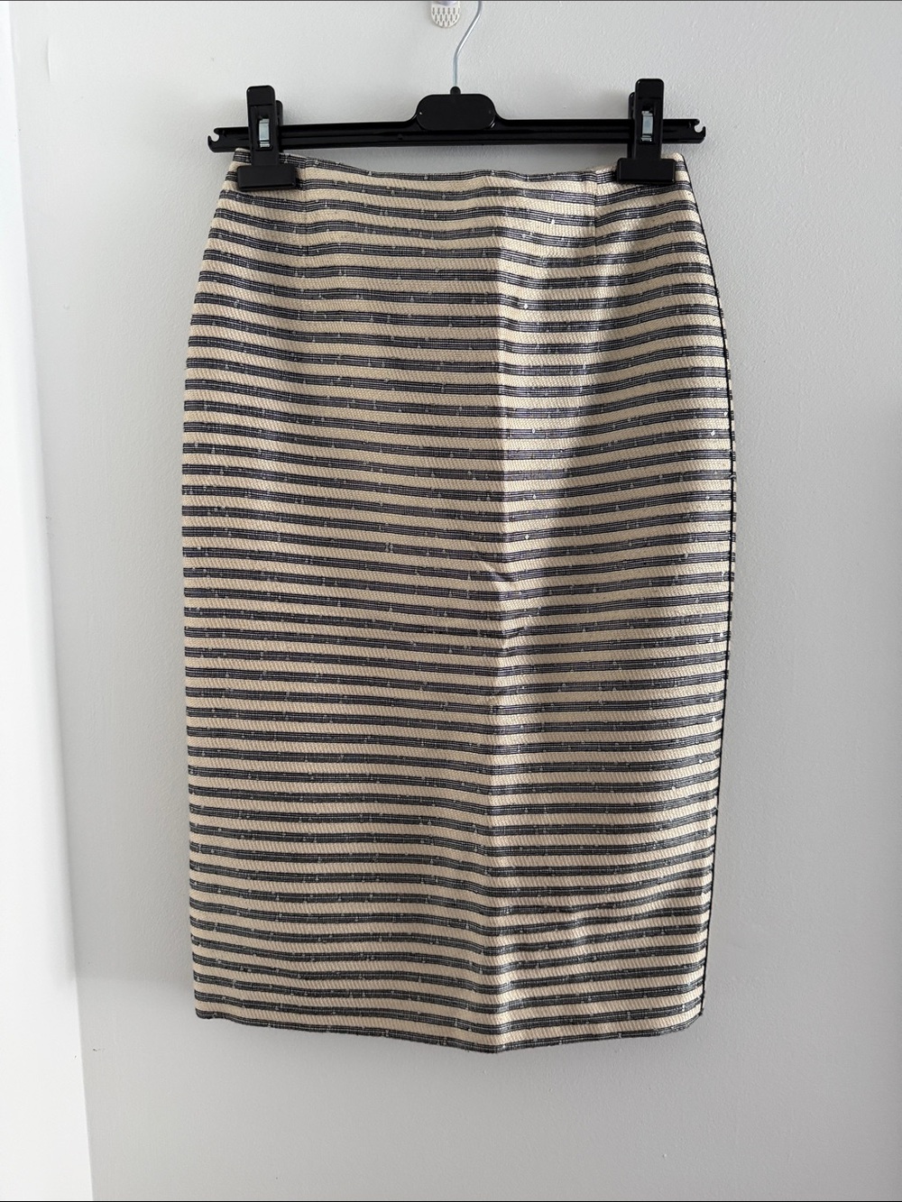Lafayette 148 New York Horizontal Striped Pencil Skirt in Cream and Black